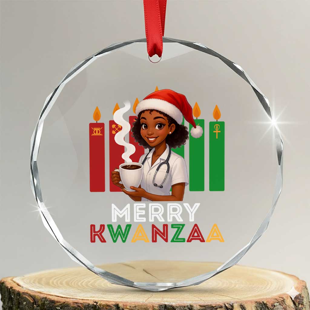 Merry Kwanzaa Crystal Glass Ornament Nurse African American Holiday Celebration Gift TS12 Transparent Glass 3'' Circle Print Your Wear