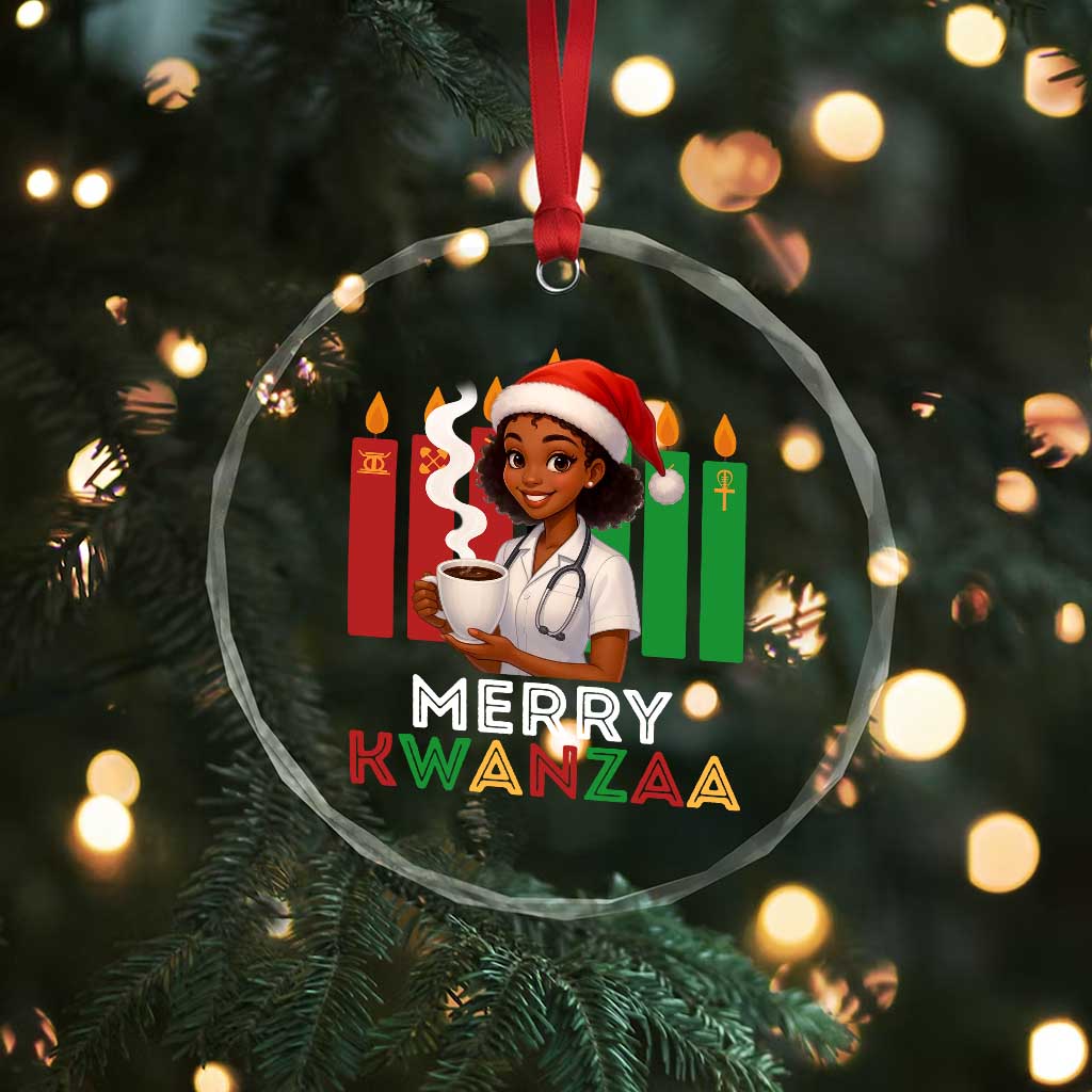 Merry Kwanzaa Crystal Glass Ornament Nurse African American Holiday Celebration Gift - Print Your Wear