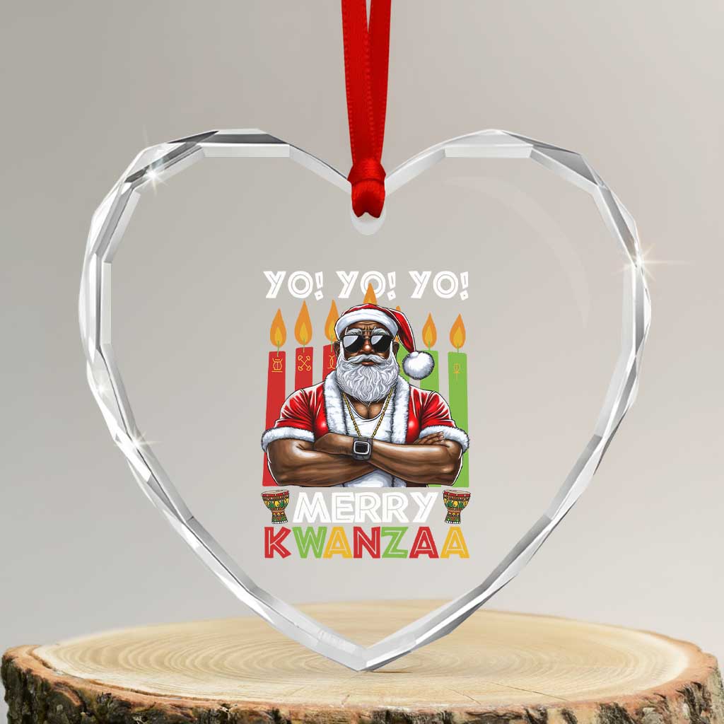 Merry Kwanzaa Heart Crystal Glass Ornament African American Santa Black Christmas TS09 Transparent Glass 3'' Heart Print Your Wear