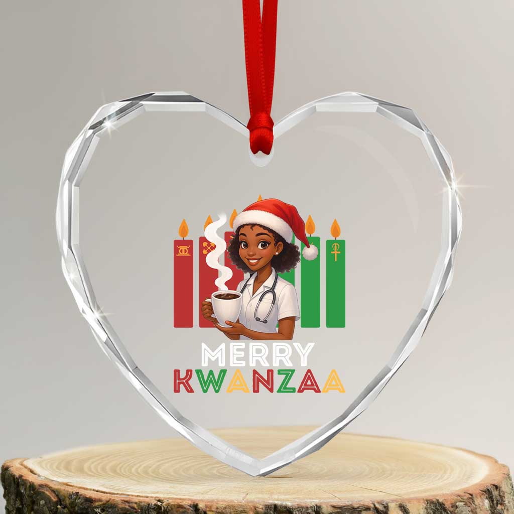 Merry Kwanzaa Heart Crystal Glass Ornament Nurse African American Holiday Celebration Gift TS12 Transparent Glass 3'' Heart Print Your Wear