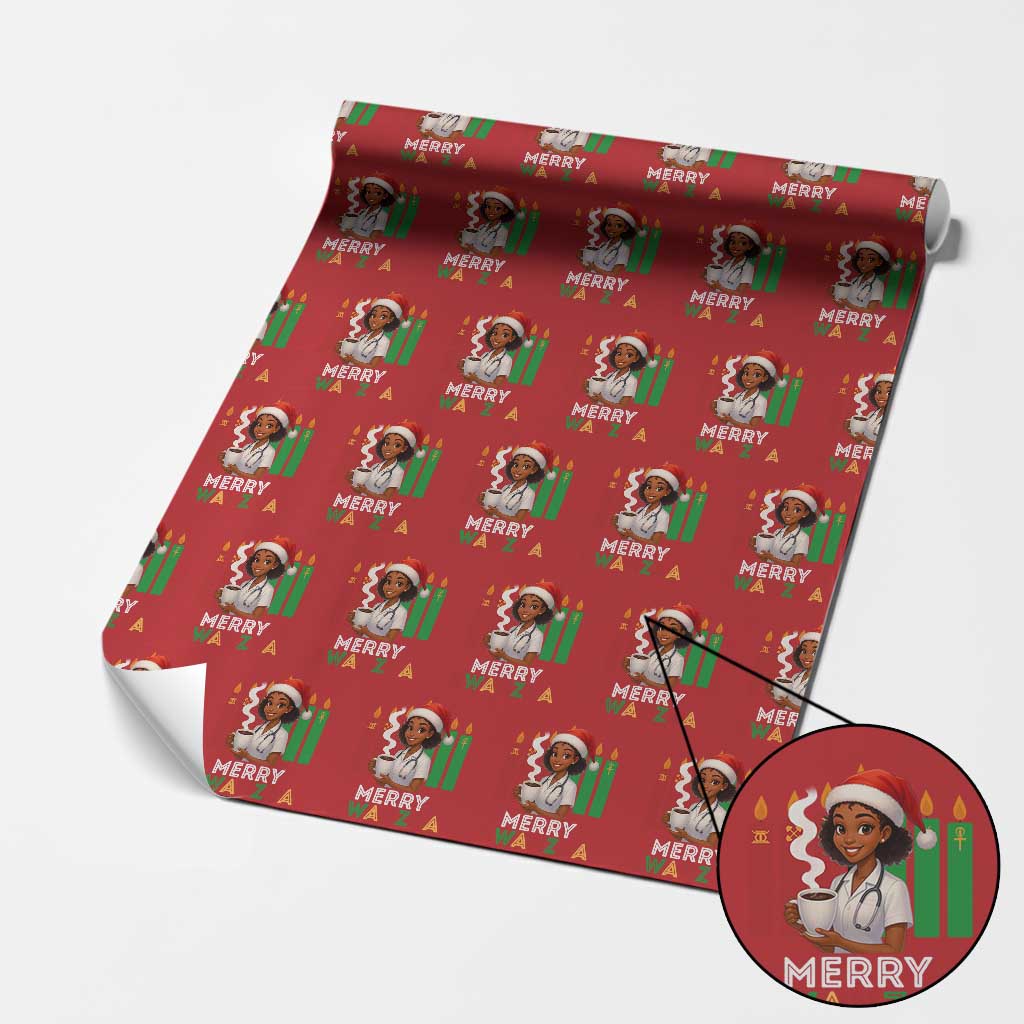 Merry Kwanzaa Wrapping Paper Roll Nurse African American Holiday Celebration Gift - Print Your Wear