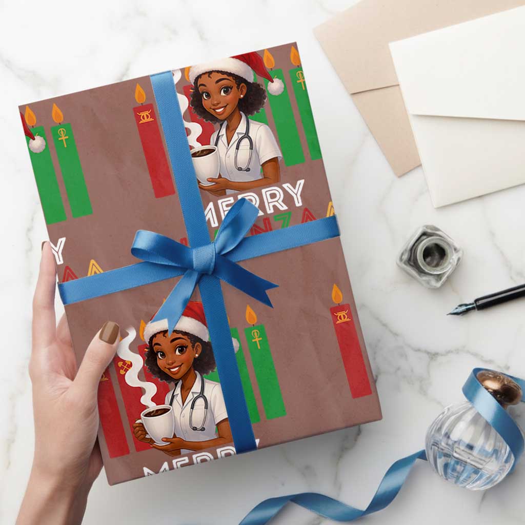 Merry Kwanzaa Wrapping Paper Roll Nurse African American Holiday Celebration Gift TS12 Mocha Print Your Wear