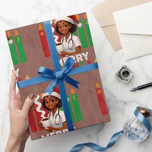 Merry Kwanzaa Wrapping Paper Roll Nurse African American Holiday Celebration Gift TS12 Mocha Print Your Wear