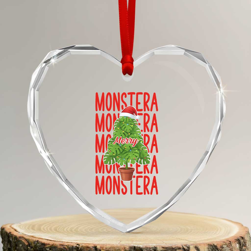 Merry Monstera Heart Crystal Glass Ornament Plant Lover Christmas Gift TS12 Transparent Glass 3'' Heart Print Your Wear