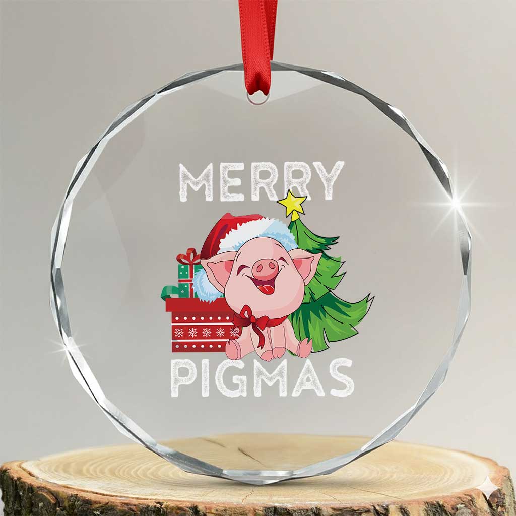 Merry Pigmas Cute Pig Santa Xmas Farmer Crystal Glass Ornament TS09 Transparent Glass 3'' Circle Print Your Wear