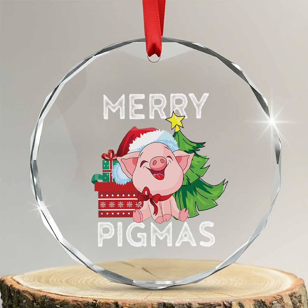 Merry Pigmas Cute Pig Santa Xmas Farmer Crystal Glass Ornament TS09 Transparent Glass 3'' Circle Print Your Wear