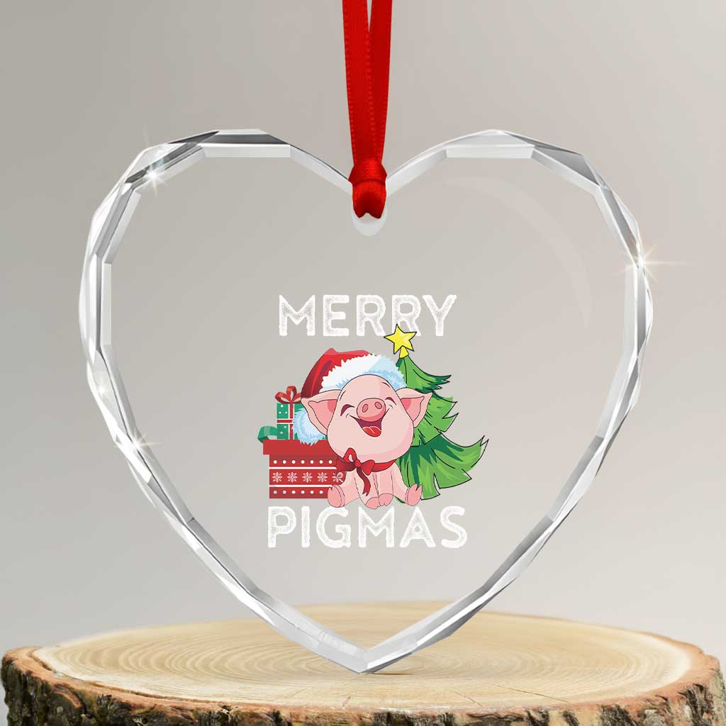 Merry Pigmas Cute Pig Santa Xmas Farmer Heart Crystal Glass Ornament TS09 Transparent Glass 3'' Heart Print Your Wear