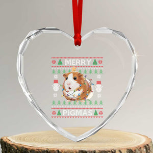 Merry Pigmas Ugly Christmas Heart Crystal Glass Ornament Guinea Pig Lover TS12 Transparent Glass 3'' Heart Print Your Wear