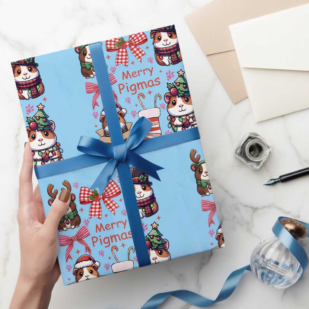 Merry Pigmas Wrapping Paper Roll Funny Guinea Pig Cavy Lover Holiday Gift TS12 Light Blue Print Your Wear