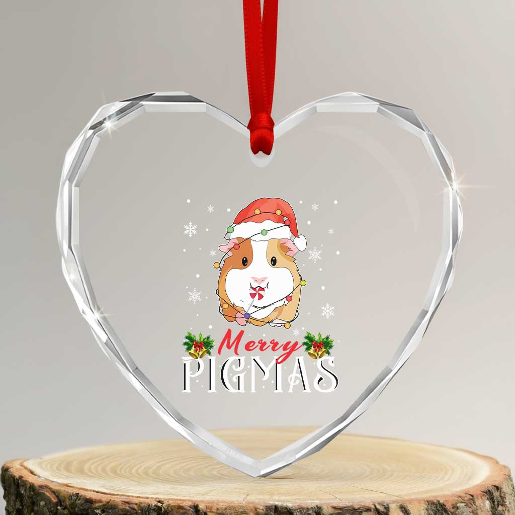 Merry Pigmas Xmas Cute Guinea Pig Heart Crystal Glass Ornament TS09 Transparent Glass 3'' Heart Print Your Wear