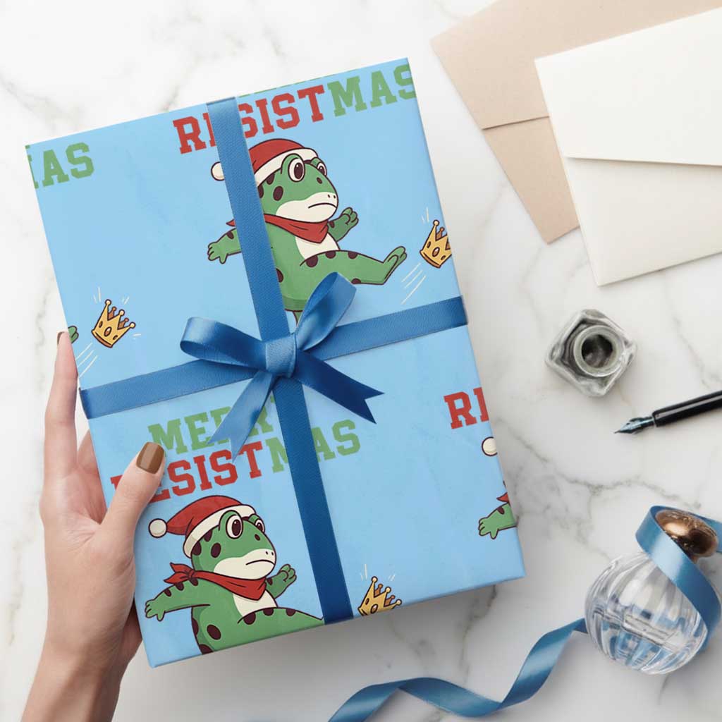 Merry Resistmas Frog Christmas Wrapping Paper Roll TS14 Light Blue Print Your Wear