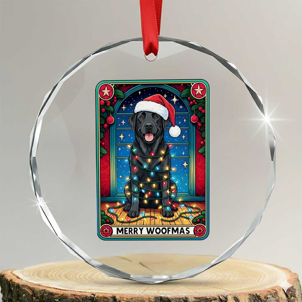 Merry Woofmas Crystal Glass Ornament Funny Tarot Card Labrador Retriever Christmas Gift TS12 Transparent Glass 3'' Circle Print Your Wear
