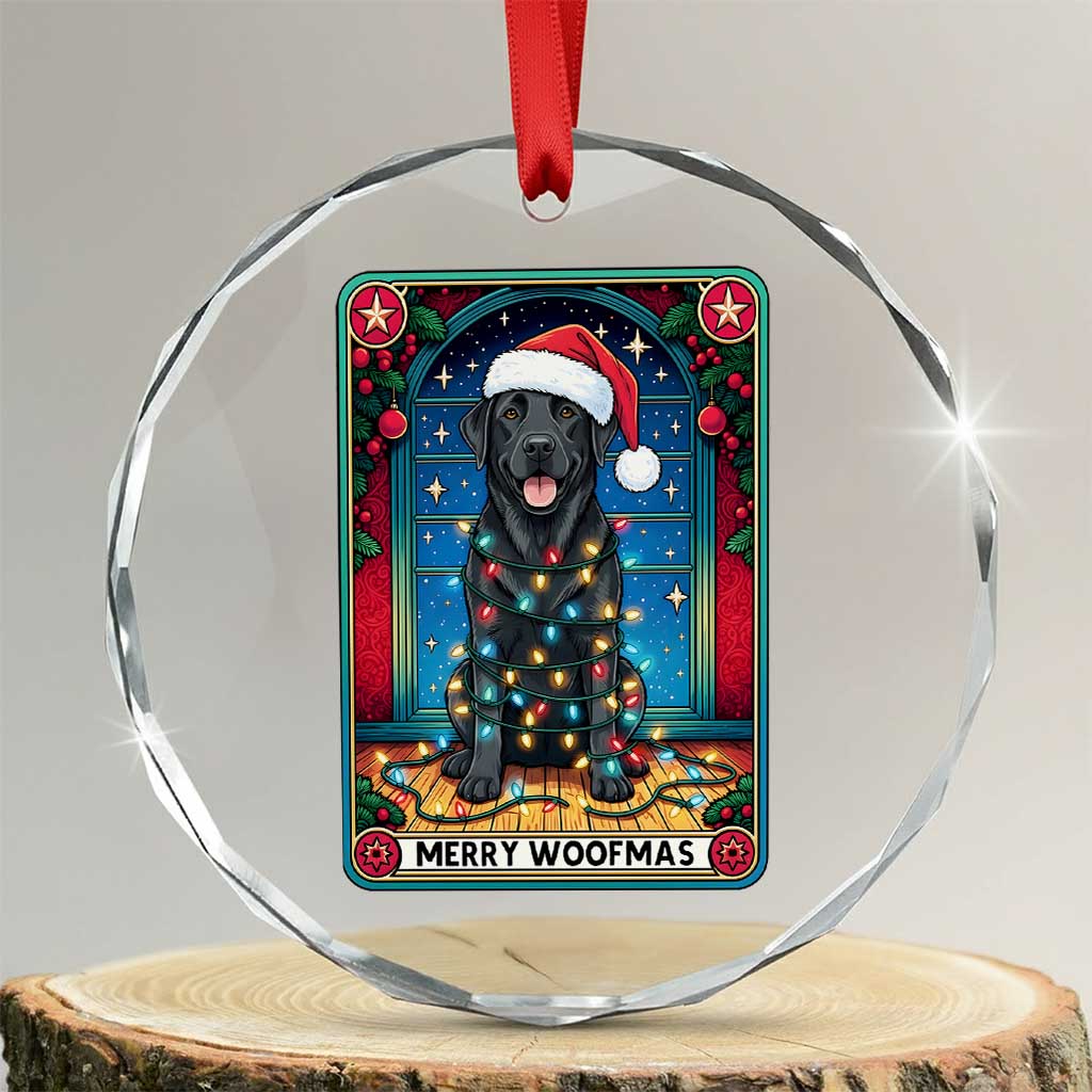 Merry Woofmas Crystal Glass Ornament Funny Tarot Card Labrador Retriever Christmas Gift TS12 Transparent Glass 3'' Circle Print Your Wear