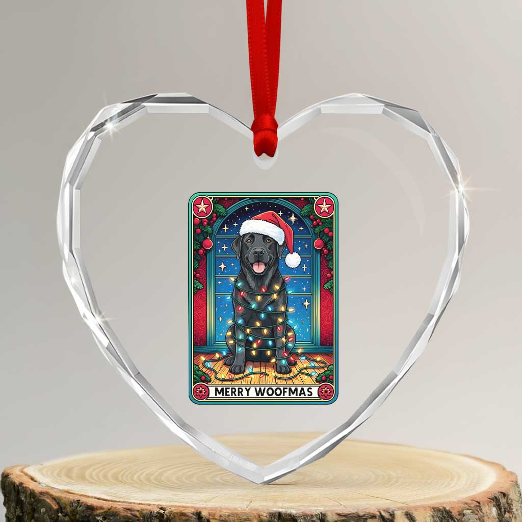 Merry Woofmas Heart Crystal Glass Ornament Funny Tarot Card Labrador Retriever Christmas Gift TS12 Transparent Glass 3'' Heart Print Your Wear