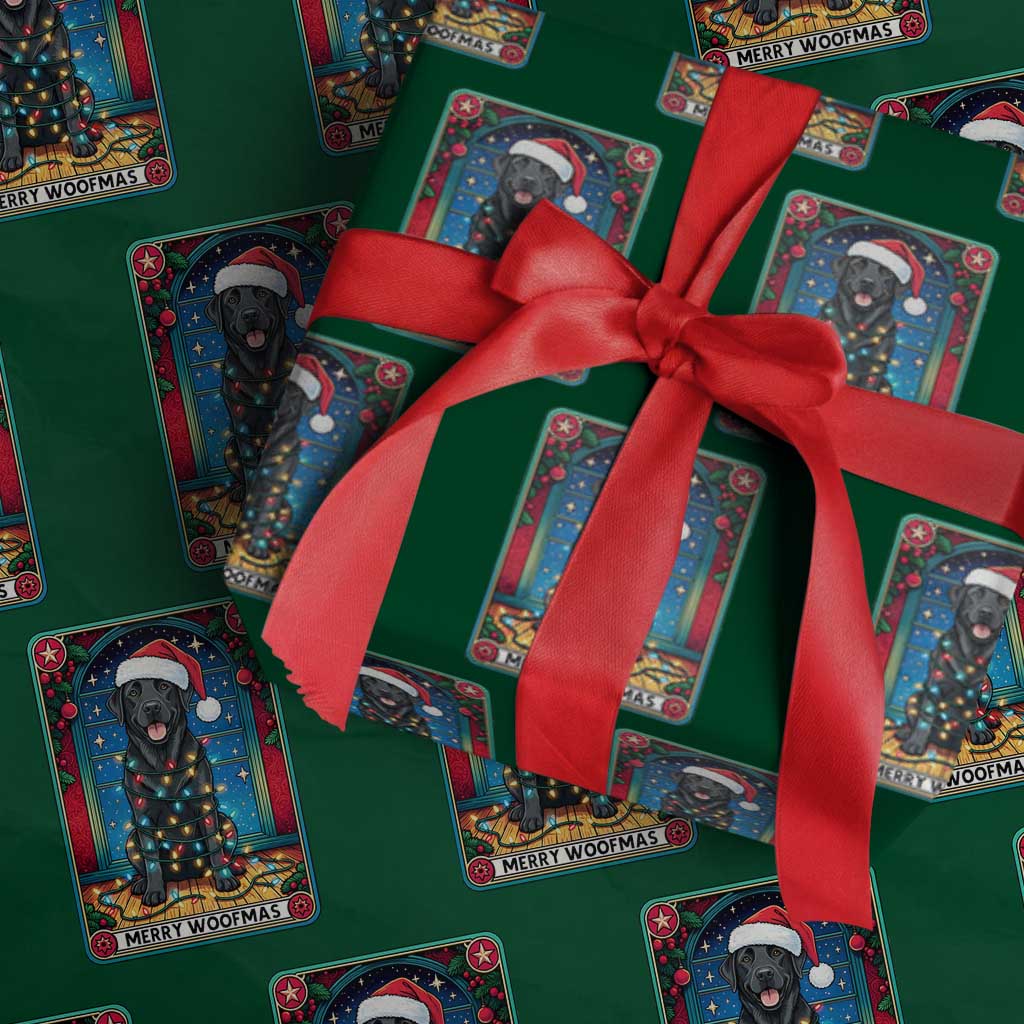 Merry Woofmas Wrapping Paper Roll Funny Tarot Card Labrador Retriever Christmas Gift TS12 Green Print Your Wear