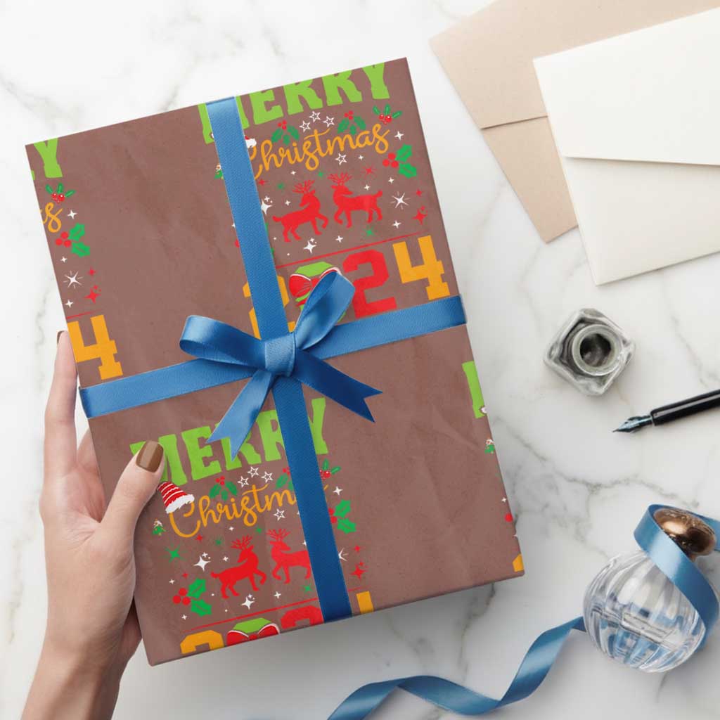 Merry Xmas 2024 Wrapping Paper Roll Classic Festive Xmas Vibe TS02 Mocha Print Your Wear