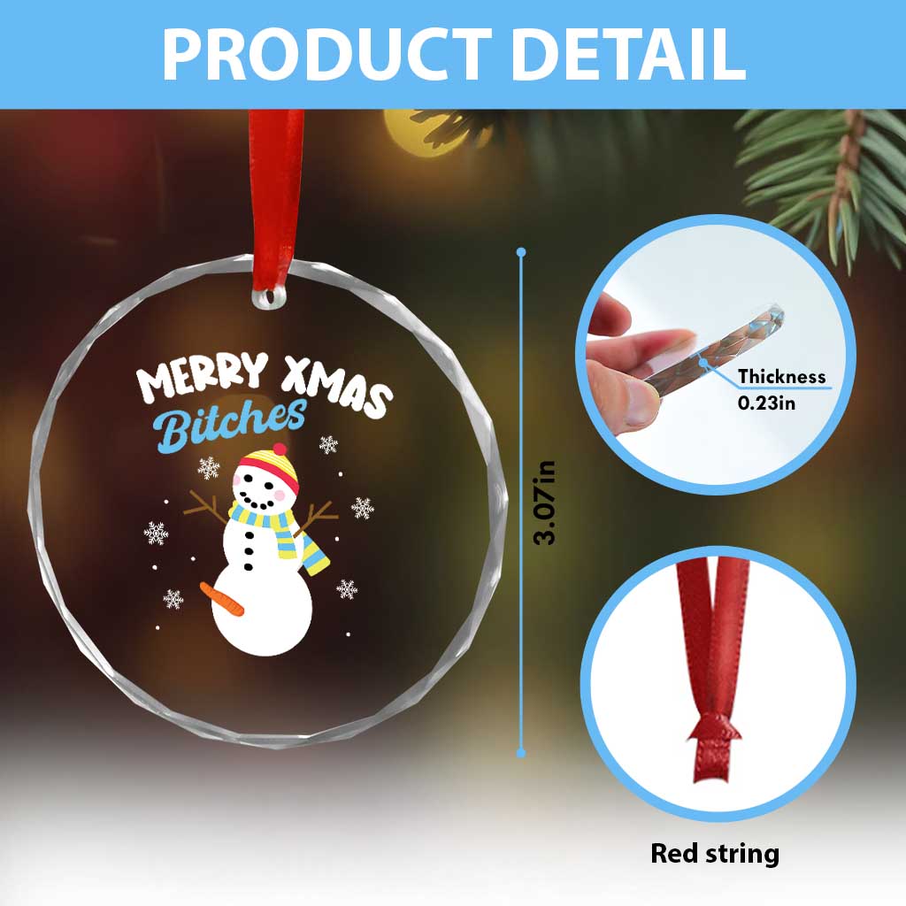 Merry Xmas Bitches Crystal Glass Ornament Naughty Dirty Carrot Snowman TS09 Print Your Wear