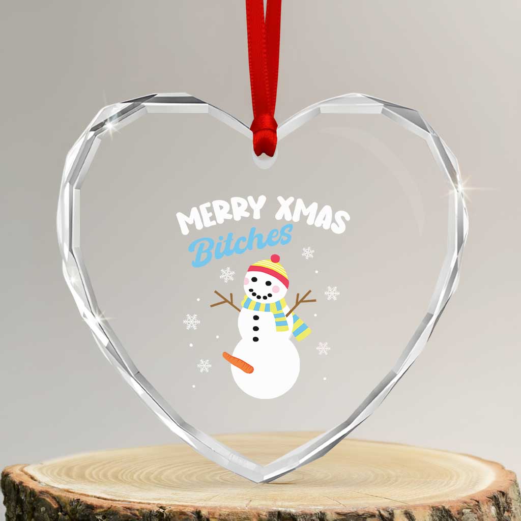 Merry Xmas Bitches Heart Crystal Glass Ornament Naughty Dirty Carrot Snowman TS09 Transparent Glass 3'' Heart Print Your Wear
