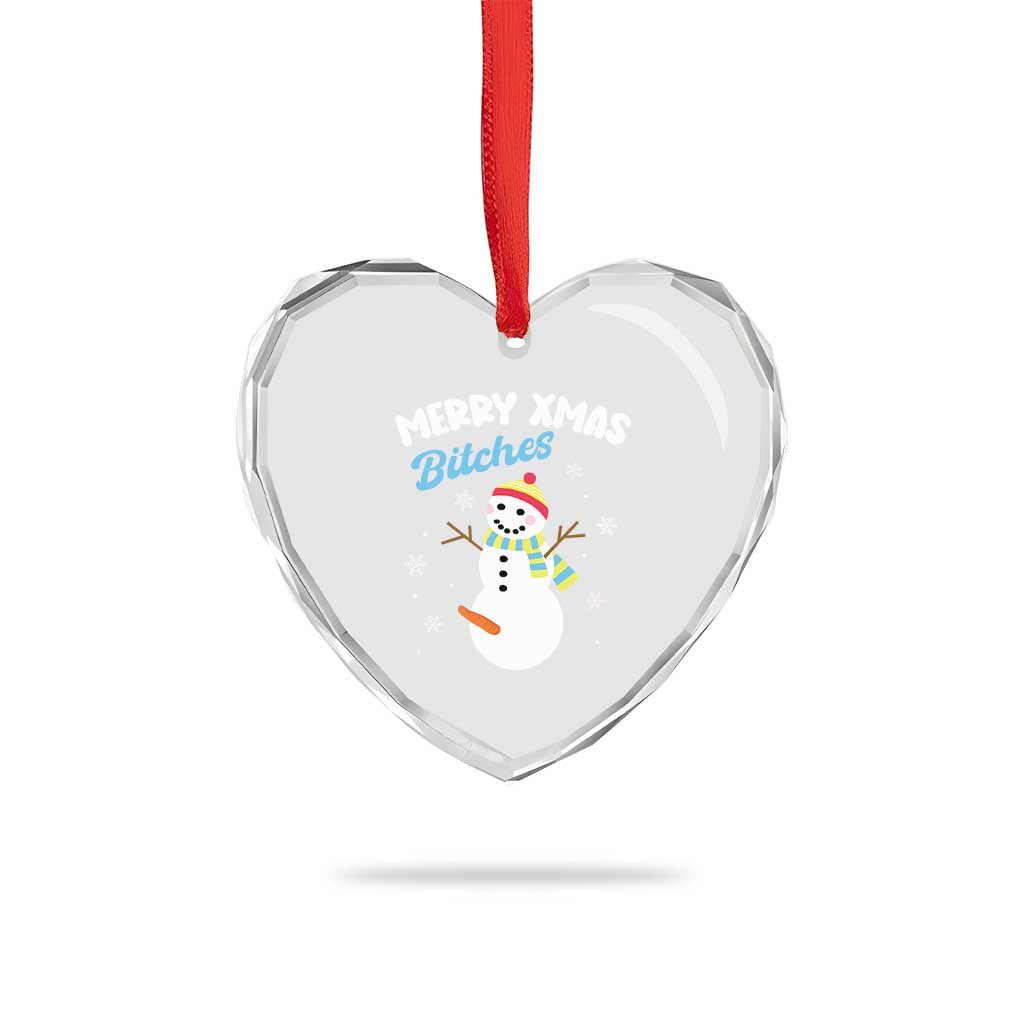 Merry Xmas Bitches Heart Crystal Glass Ornament Naughty Dirty Carrot Snowman TS09 Print Your Wear