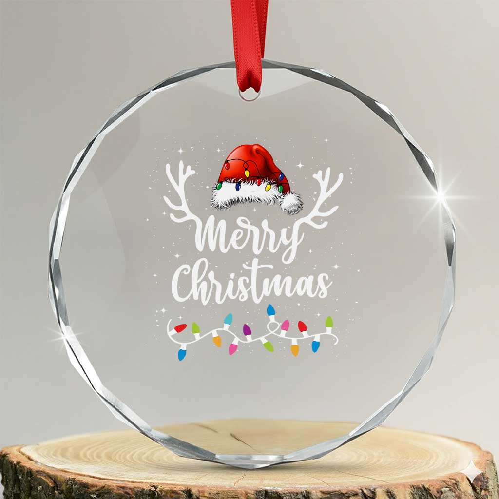 Merry Xmas Crystal Glass Ornament Lights Red Santa Hat Xmas Family Matching TS10 Transparent Glass 3'' Circle Print Your Wear