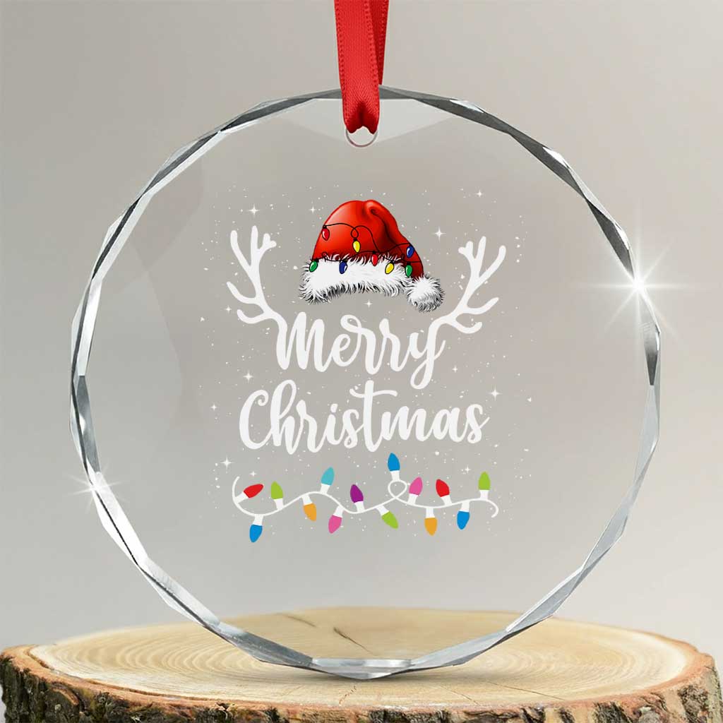 Merry Xmas Crystal Glass Ornament Lights Red Santa Hat Xmas Family Matching TS10 Transparent Glass 3'' Circle Print Your Wear