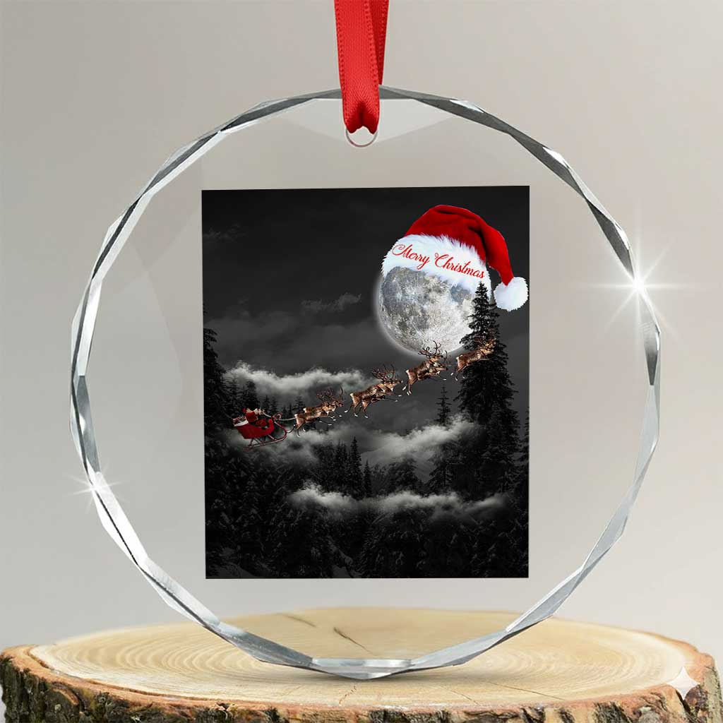 Merry Xmas Crystal Glass Ornament Santa To The Moon TS10 Transparent Glass 3'' Circle Print Your Wear