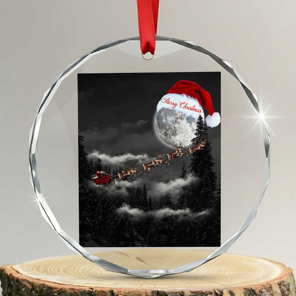 Merry Xmas Crystal Glass Ornament Santa To The Moon TS10 Transparent Glass 3'' Circle Print Your Wear