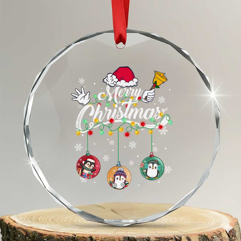 Merry Xmas Cute Penguin Crystal Glass Ornament TS09 Transparent Glass 3'' Circle Print Your Wear
