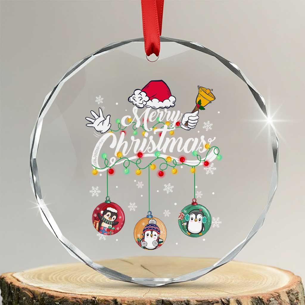 Merry Xmas Cute Penguin Crystal Glass Ornament TS09 Transparent Glass 3'' Circle Print Your Wear