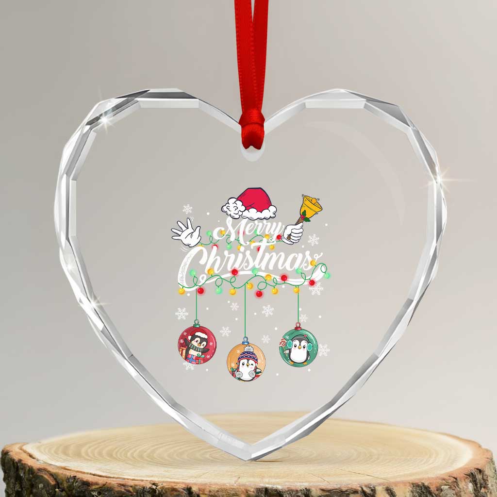Merry Xmas Cute Penguin Heart Crystal Glass Ornament TS09 Transparent Glass 3'' Heart Print Your Wear