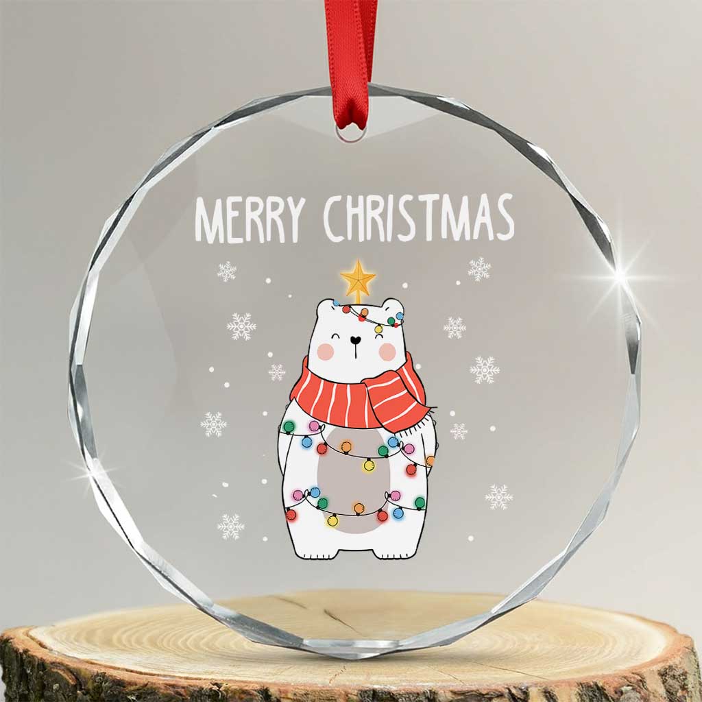 Merry Xmas Cute Polar Bear Crystal Glass Ornament TS09 Transparent Glass 3'' Circle Print Your Wear