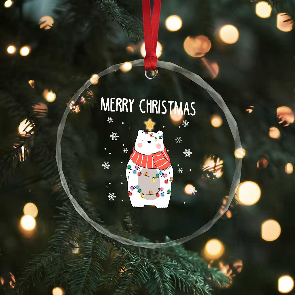 Merry Xmas Cute Polar Bear Crystal Glass Ornament TS09 Print Your Wear