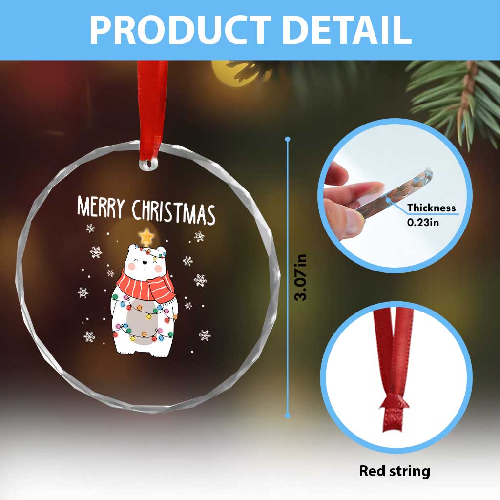 Merry Xmas Cute Polar Bear Crystal Glass Ornament TS09 Print Your Wear
