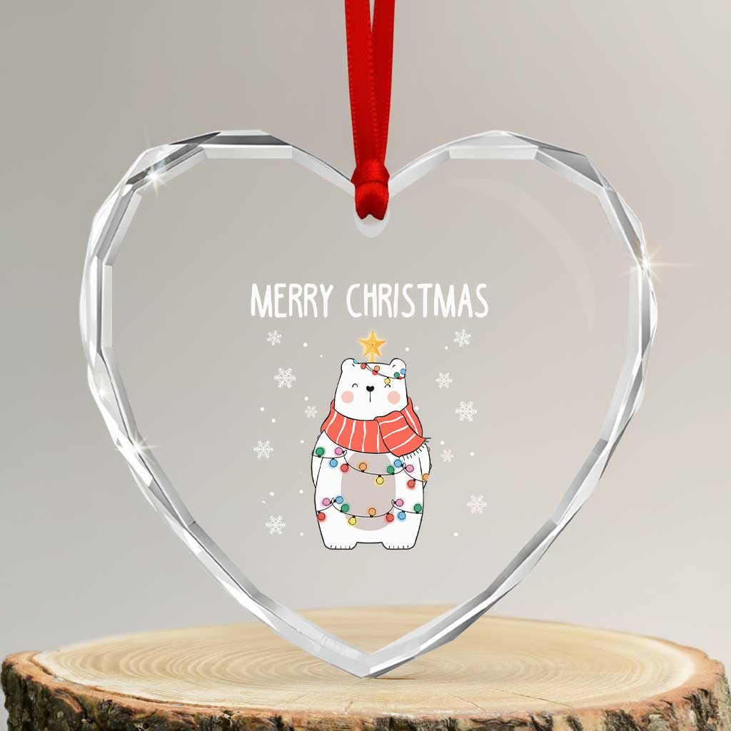 Merry Xmas Cute Polar Bear Heart Crystal Glass Ornament TS09 Transparent Glass 3'' Heart Print Your Wear