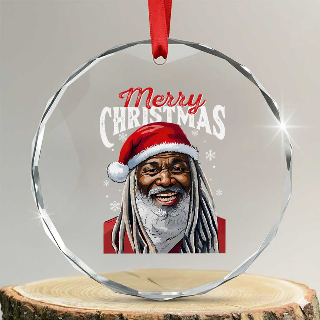 Merry Xmas Dreadlocks Black Santa Crystal Glass Ornament TS11 Transparent Glass 3'' Circle Print Your Wear