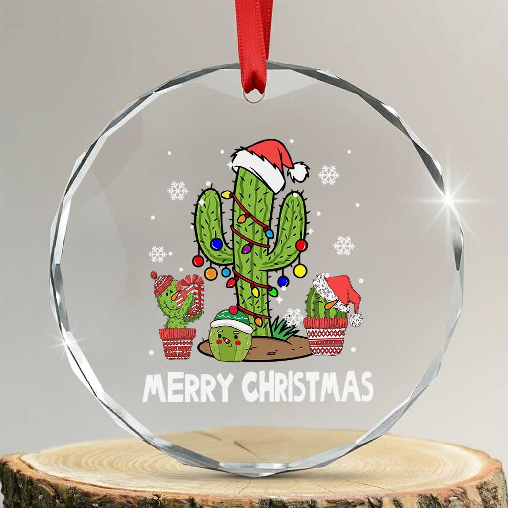 Merry Xmas In Arizona US State Funny Saguaro Cactus Christmas Tree Crystal Glass Ornament TS02 Transparent Glass 3'' Circle Print Your Wear