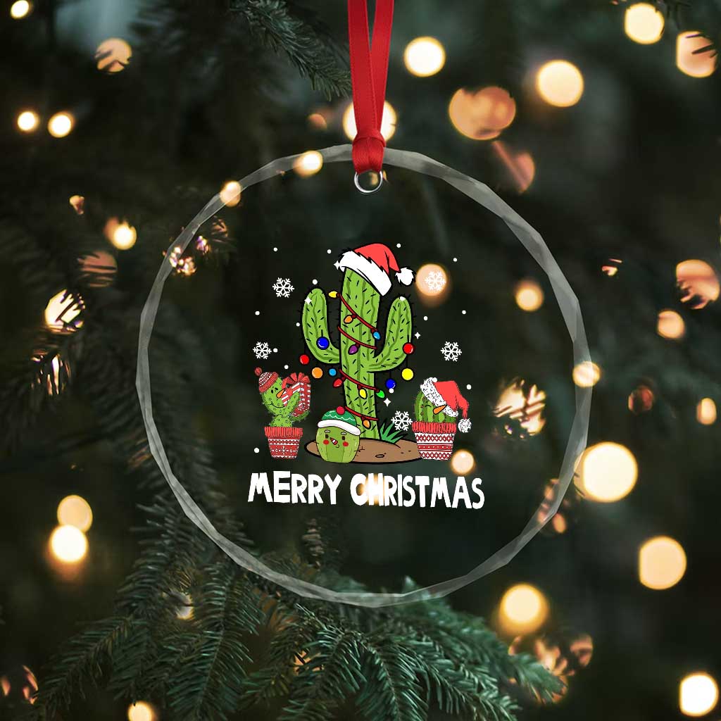 Merry Xmas In Arizona US State Funny Saguaro Cactus Christmas Tree Crystal Glass Ornament TS02 Print Your Wear