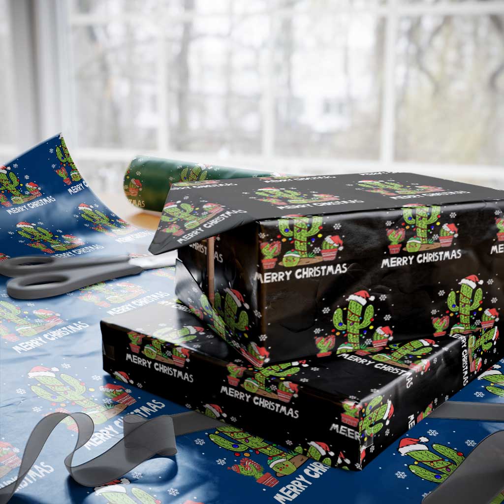 Merry Xmas In Arizona US State Funny Saguaro Cactus Christmas Tree Wrapping Paper Roll TS02 Black Print Your Wear