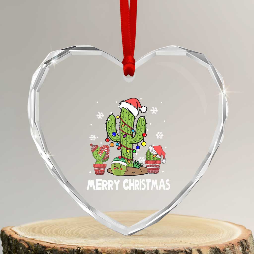 Merry Xmas In Arizona US State Funny Saguaro Cactus Christmas Tree Heart Crystal Glass Ornament TS02 Transparent Glass 3'' Heart Print Your Wear