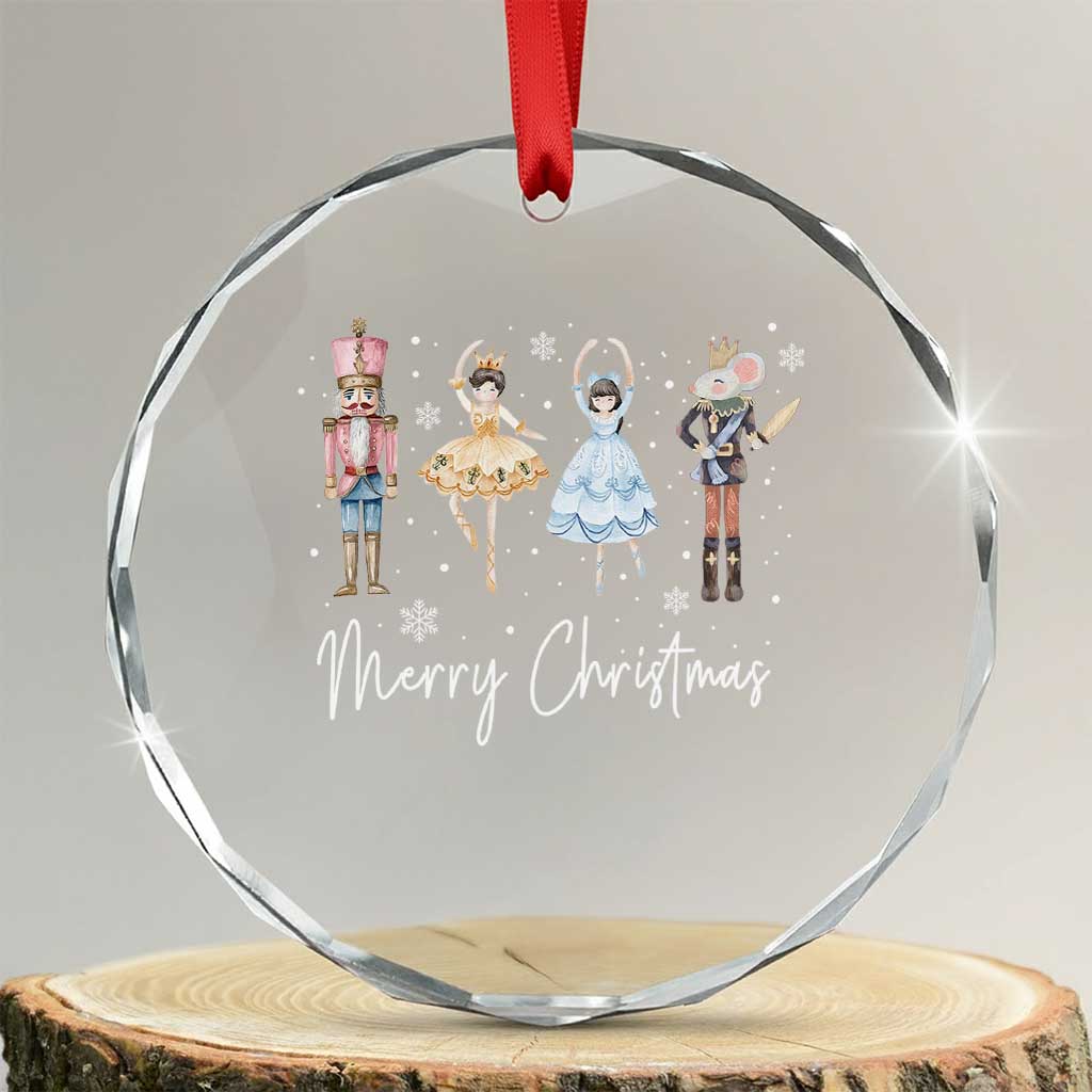 Merry Xmas Nutcracker Ballerina Mouseking Crystal Glass Ornament TS11 Transparent Glass 3'' Circle Print Your Wear