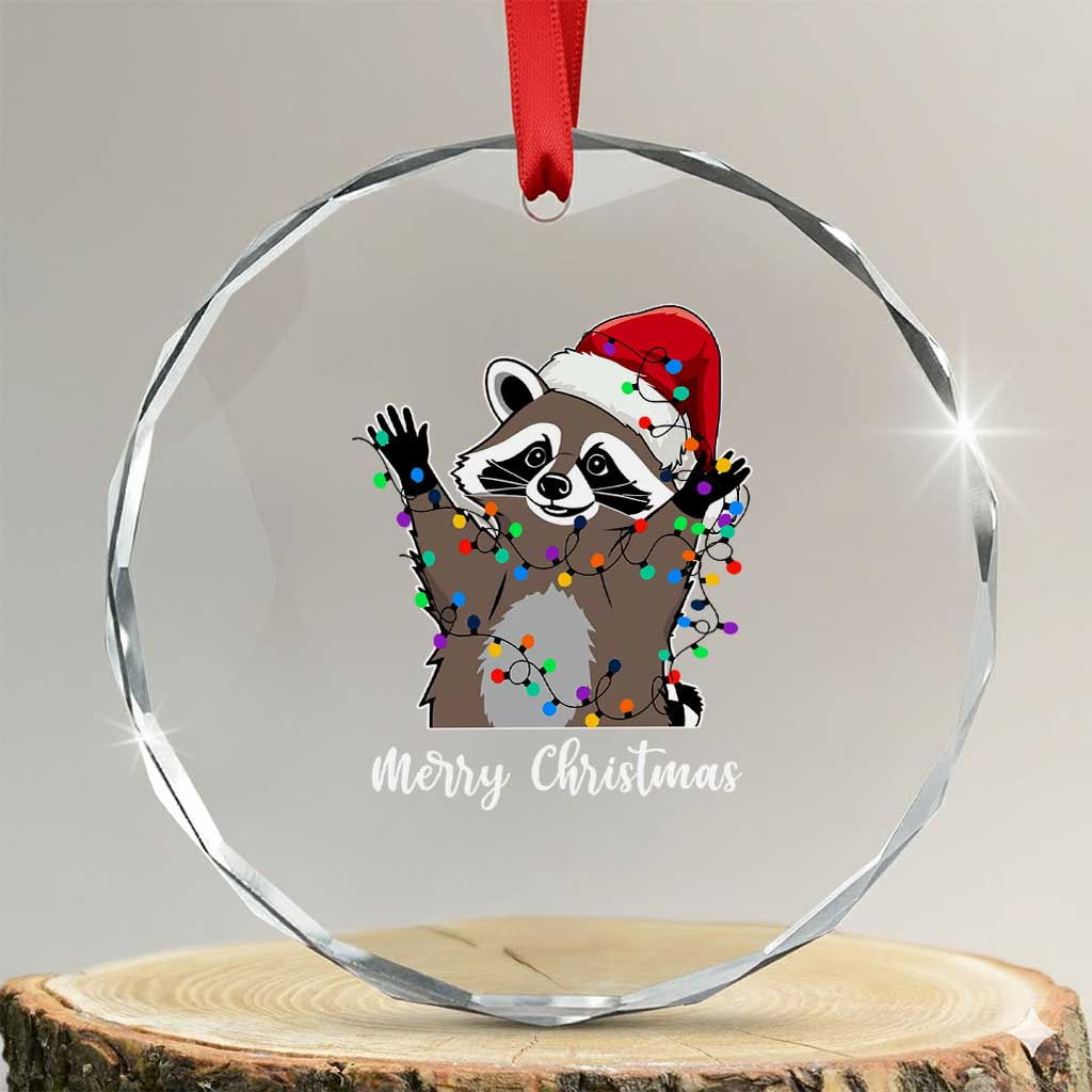 Merry Xmas Raccoon Crystal Glass Ornament Happy Holidays Gift Animal Red Santa Hat TS10 Transparent Glass 3'' Circle Print Your Wear