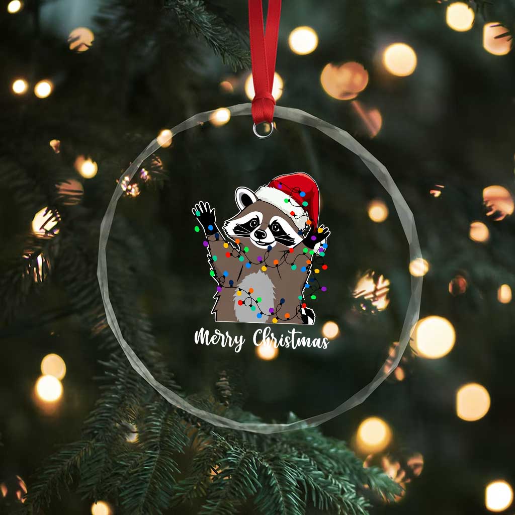 Merry Xmas Raccoon Crystal Glass Ornament Happy Holidays Gift Animal Red Santa Hat TS10 Print Your Wear