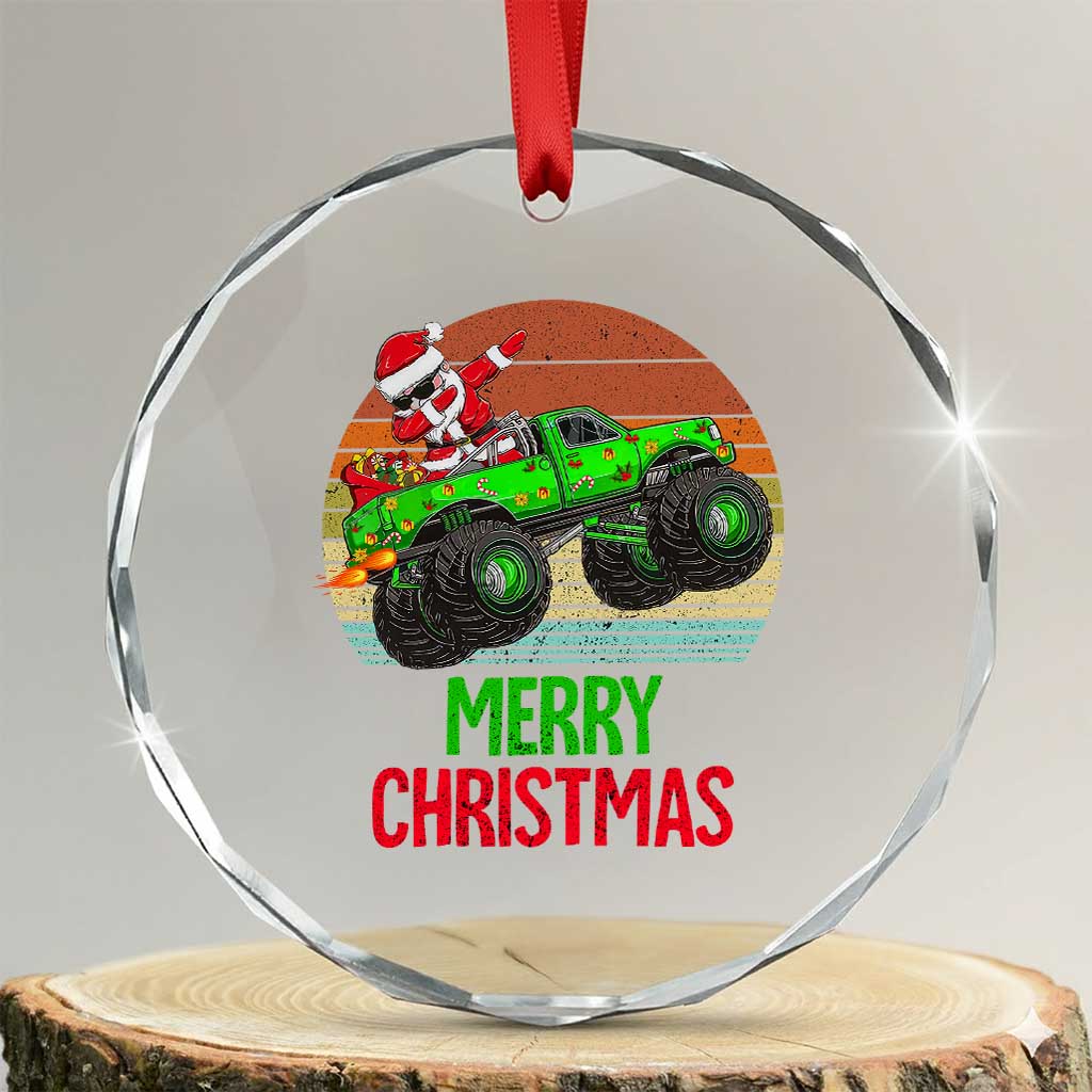 Merry Xmas Santa Monster Truck Dabbing Crystal Glass Ornament TS09 Transparent Glass 3'' Circle Print Your Wear