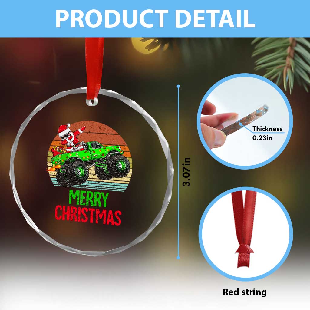 Merry Xmas Santa Monster Truck Dabbing Crystal Glass Ornament TS09 Print Your Wear
