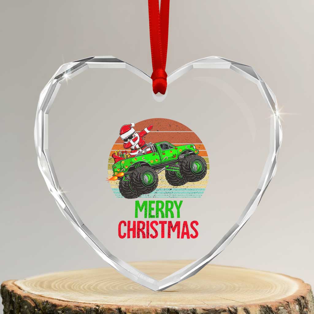 Merry Xmas Santa Monster Truck Dabbing Heart Crystal Glass Ornament TS09 Transparent Glass 3'' Heart Print Your Wear