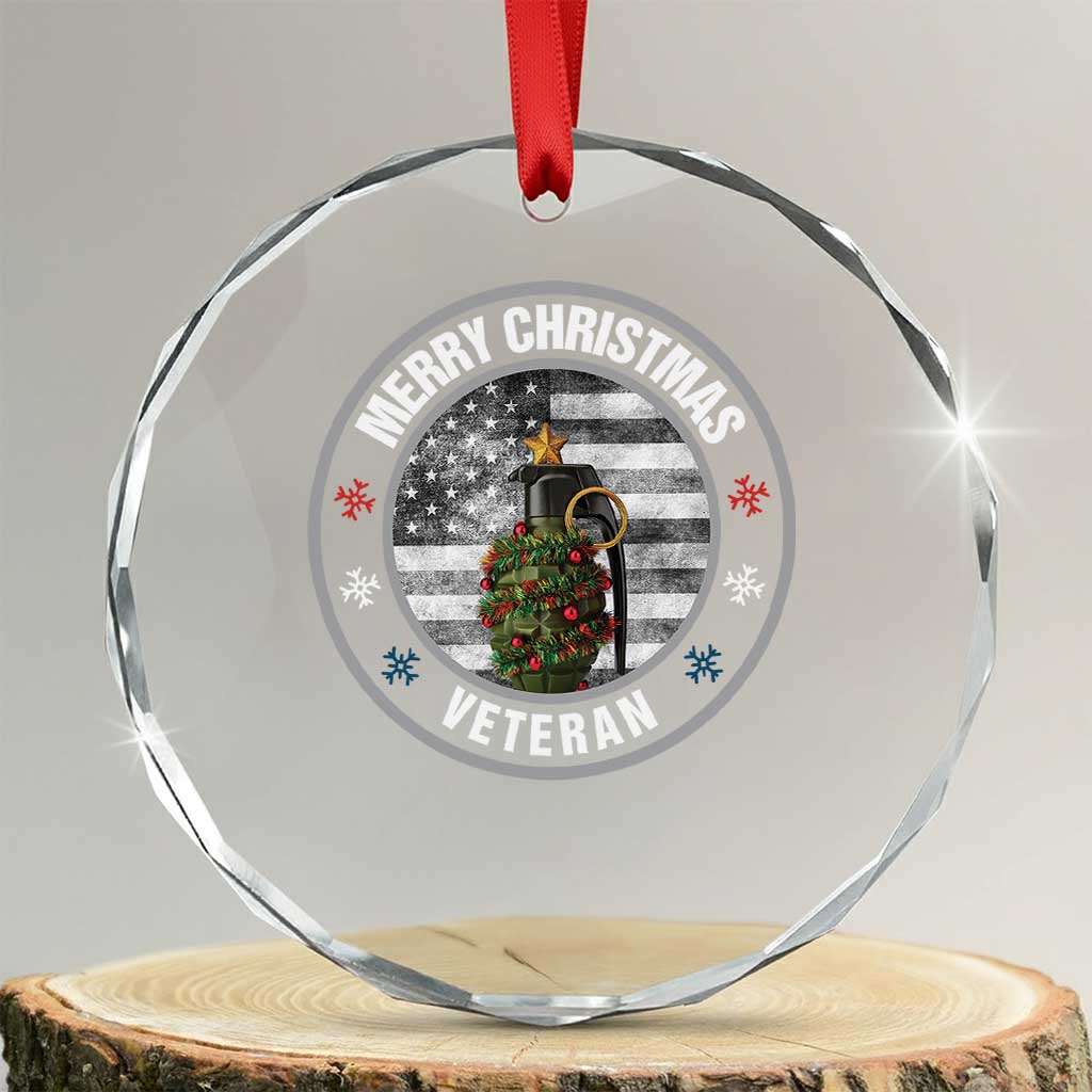 Merry Xmas Veteran Crystal Glass Ornament Grenade Christmas Tree America Flag Patriotic TS09 Transparent Glass 3'' Circle Print Your Wear