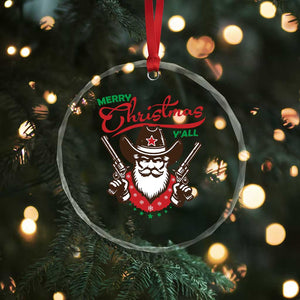 Merry Xmas Y'All Texas Cowboy Santa Crystal Glass Ornament TS09 Print Your Wear