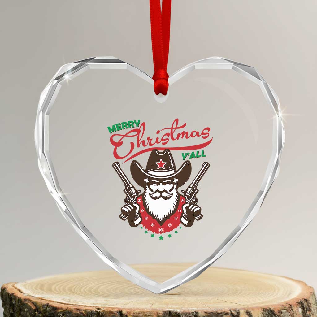 Merry Xmas Y'All Texas Cowboy Santa Heart Crystal Glass Ornament TS09 Transparent Glass 3'' Heart Print Your Wear