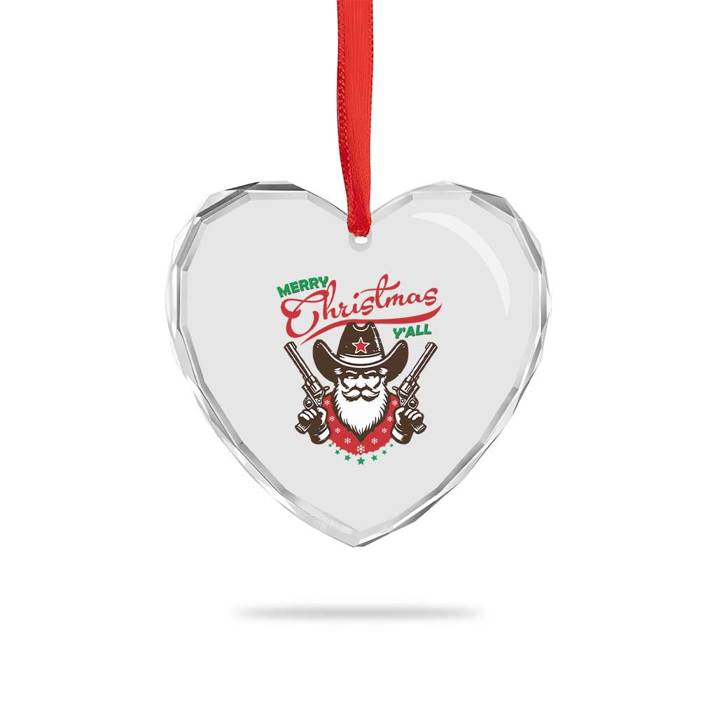 Merry Xmas Y'All Texas Cowboy Santa Heart Crystal Glass Ornament TS09 Print Your Wear