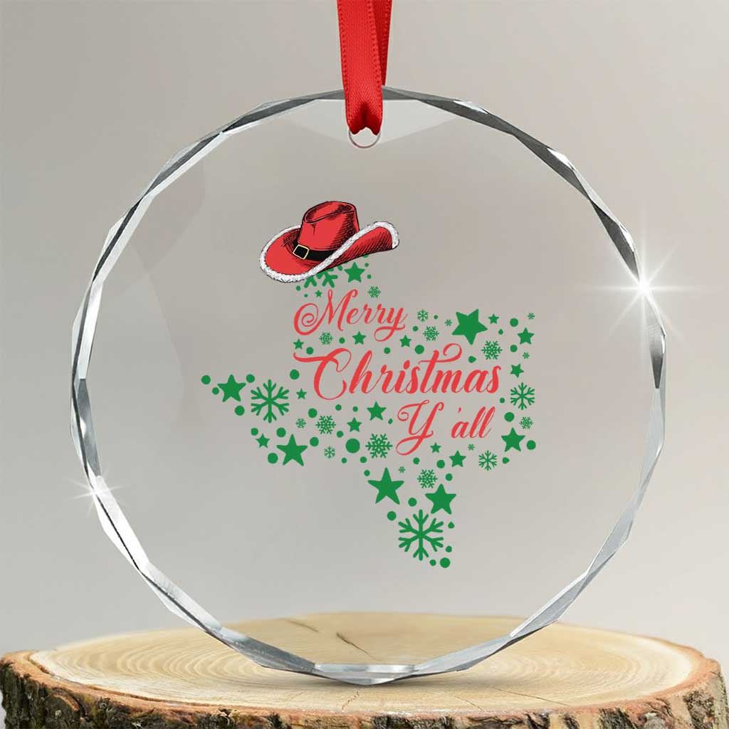 Merry Xmas Y'All Texas Crystal Glass Ornament TS09 Transparent Glass 3'' Circle Print Your Wear